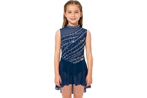 easyforever Kids Girls Shiny Rhinestone Ballet Lyrical Dance Dress Figure Ice Skating Dress Contemporary Dancewear