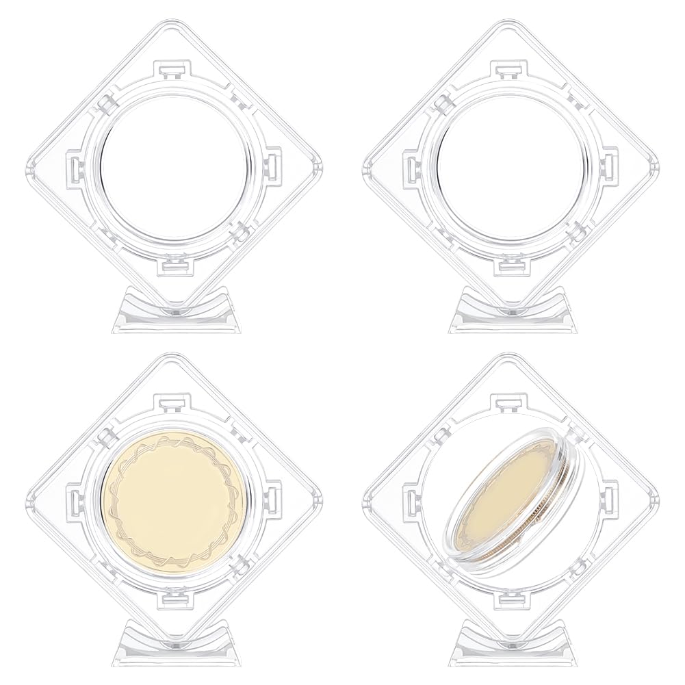 FINGERINSPIRE 4 Pcs Acrylic Coin Display Case 40mm Inner Diameter Clear Challenge Coin Display Frame 3D Floating Display Stand Holder Coin Protector Sleeves Container Box for Commemorative Coin