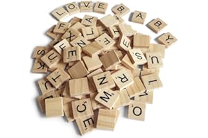 QMET 200PCS Scrabble Letters for Crafts - Wood Tiles for DIY Gift Decoration, Alphabet Coasters and Crossword Game