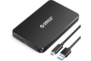 ORICO 2.5 Inch Hard Drive Enclosure USB C, 6Gbps USB 3.1 Gen 1 External SATA Drive Case for 2.5inch 9.5mm 7mm SSD HDD Up to 6TB, Tool Free, with 4 Colors to Choose, Support UASP (2588C3, Black)