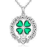 Talonior St Patricks Day Necklace Shamrock Necklace for Women Four Leaf Clover Necklaces Sterling Silver Celtic Claddagh Irish Green Shamrock Pendant Jewelry Lucky Gifts