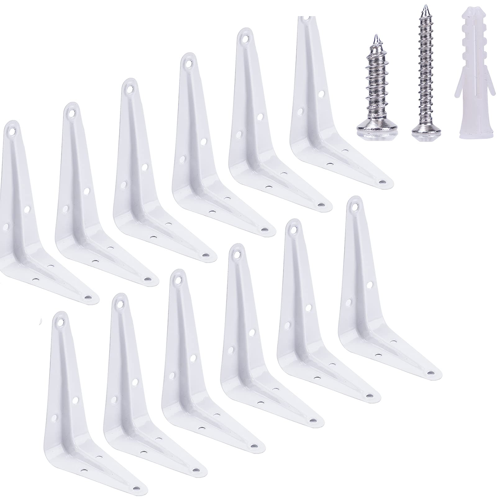 Photo 1 of 12 Pack White Shelf Brackets 4 Inch Metal Floating Shelf Brackets Heavy Duty L Brackets J Brackets Hardware Brace Brackets Support Wall Mount Angle Corner Bracket for Hanging Floating Shelves Brack