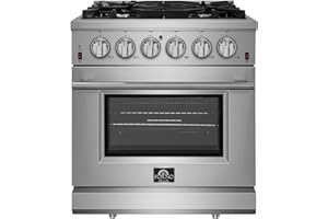 FORNO Massimo Freestanding 30-Inch Full Gas Range and Oven with 5 Italian Sealed Burners Cooktop - 4.32 Cu.Ft. Convection Stainless Steel Oven Includes Cast Iron Accessories