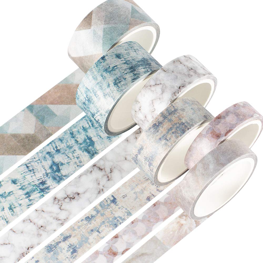 YUBX 6 Roll Washi Tape Set VSCO Decorative Tape for DIY Crafts, Bullet Journals, Planners, Scrapbooking, Wrapping (Texture)