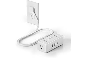 3Ft Short Extension Cord with Multiple Outlets, Surge Protector Power Strip | SUPERDANNY Small Flat Plug Power Strip with 4 Outlets & 4 USB, Charging Station for Home, Office, College Dorm Essentialss