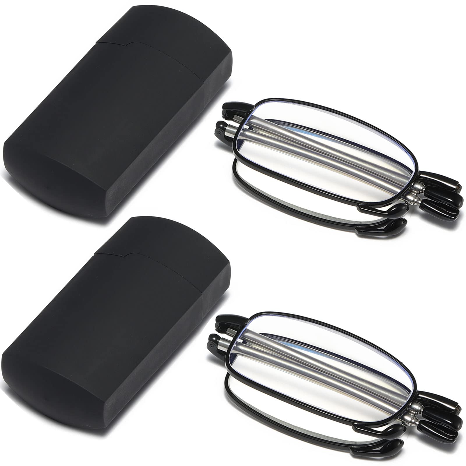 Fsread Folding Reading Glasses Compact Small Portable Blue Light Blocking Reader Spring Hinge Black 2 Pair (2 Black, 1.75)