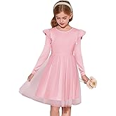 Haloumoning Girls Tutu Dress Ruffle Long Sleeve Fluffy Fall Winter Party Tulle Dress for Kids 5-14Y