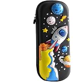 MCWTH Pencil Case for Kids Boys 3D Space Ship Large Capacity Waterproof Pencil Box with Compartments Cute Pen Pouch for Kindergarten and School (Black)