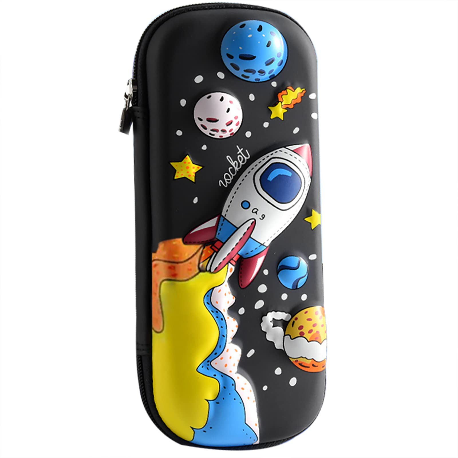 MCWTH Pencil Case for Kids Boys 3D Space Ship Large Capacity Waterproof Pencil Box with Compartments Cute Pen Pouch for Kindergarten and School (Black) — image 1