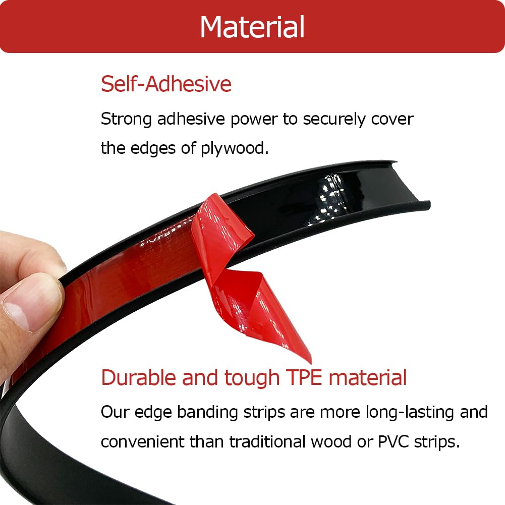 U Shape Plywood Edge Banding, Fit 3/4 inch Edge, Desk Edge Protector, Self-Adhesive Edge Trim for Veneer, Furniture, Countertop, Table, Sheet Metal, Black, 20Ft