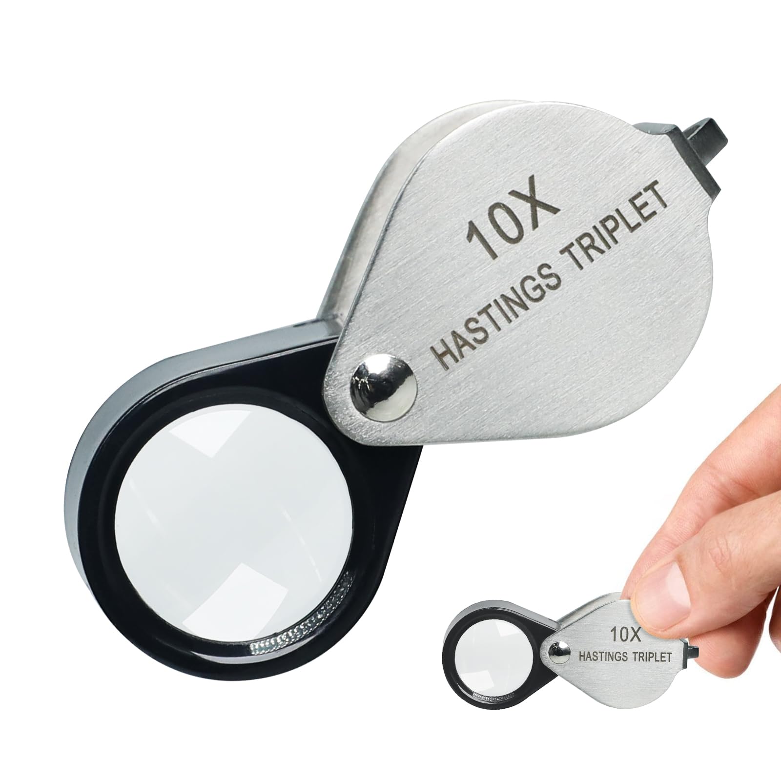 Hastings Triplet Loupe Jewelers Loupe 10x Magnification Jewelry Loop, Foldable Jewelry Magnifier 10x Loupe for Stamp & Coin Collectors, Hobbyists, Watches