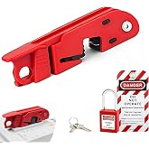 PILISPARK Circuit Breaker Lockout,Red Electrical Box Circuit Breaker Lockout,Tagout Breaker Box Lock for 110-240v Standard Single and Double Toggles,OSHA Compliant (1 Set with Lock)