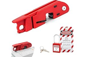 PILISPARK Circuit Breaker Lockout,Red Electrical Box Circuit Breaker Lockout,Tagout Breaker Box Lock for 110-240v Standard Single and Double Toggles,OSHA Compliant (1 Set with Lock)