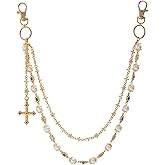 Fashion Layered Pants Wallet Chains - Exquisite Gold Silver Rhinestone Flower Pearl Jean Pocket Chain for Women Men Cute Bag Purse Charms Jewelry
