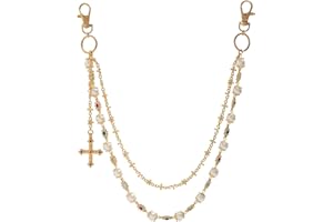 YURAOER Fashion Layered Pants Wallet Chains - Exquisite Gold Silver Rhinestone Flower Pearl Jean Pocket Chain for Women Men Cute Bag Purse Charms Jewelry