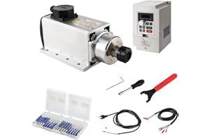 ZHONG HUA JIANG CNC Spindle Motor kits, 220V 4KW 4000W Air Cooled Spindle Motor Square CNC Spindle CNC Motor + 220V 4KW VFD + ER25-6mm Collet + Aviation Wire + Drill Bits For CNC Router Machine