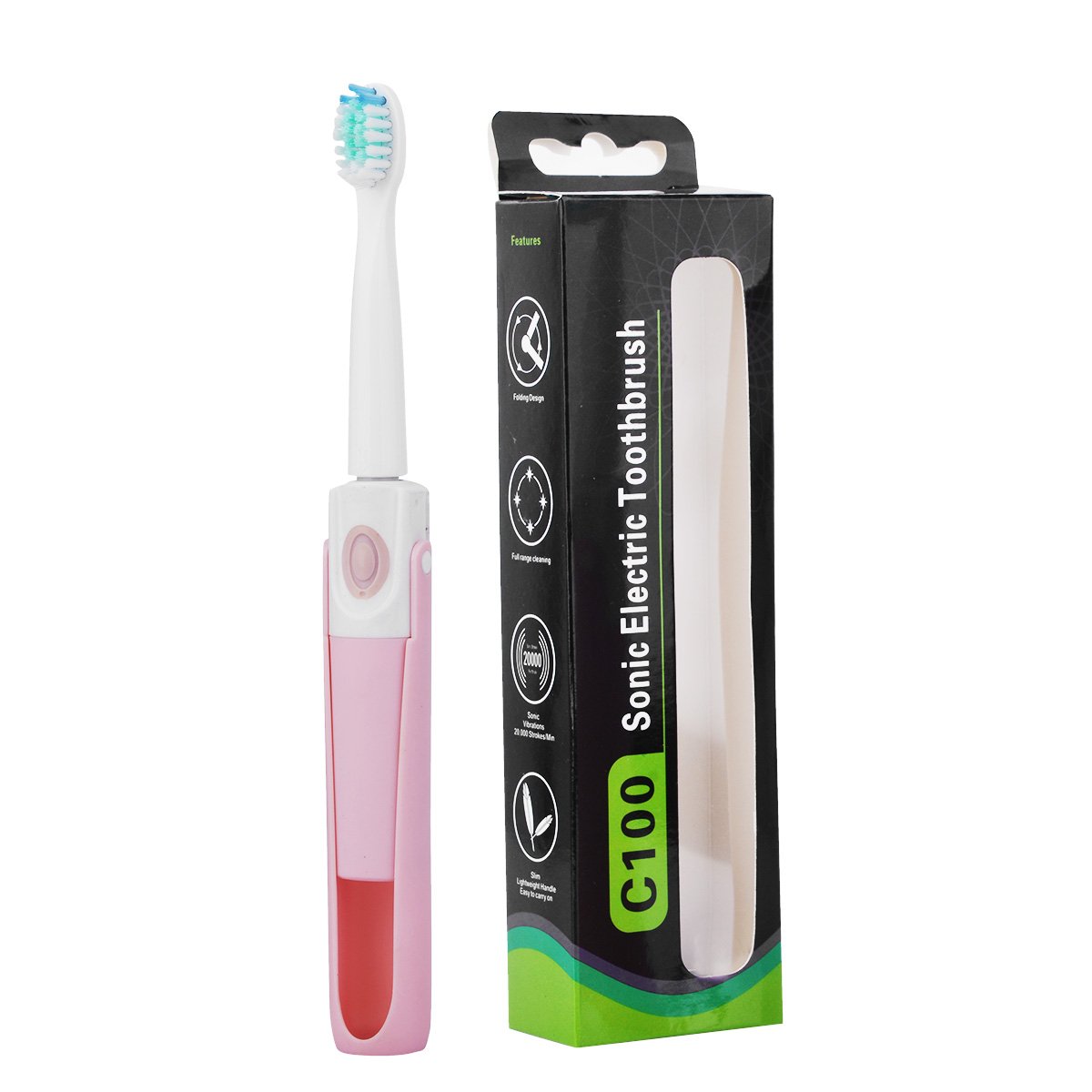 Electric Toothbrush for Home or Travel, SARMOCARE Travel Toothbrush with 2 Replacement Heads (Pink)