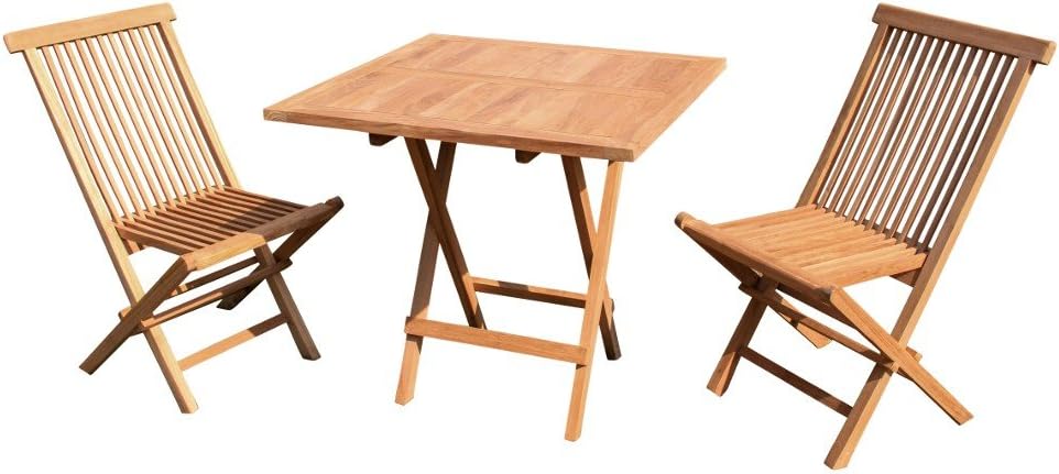 Teakholz Balkon Set 3tlg. 1 Klapptisch, 2 Klappstühle, 75%