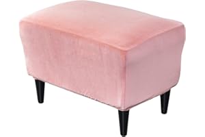 PENDEJATO Stretch Ottoman Covers, Velvet Ottoman Slipcover Rectangle Storage Stool Cover Footstool Slipcover for Living Room Furniture Protector (Pink)