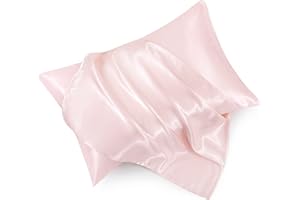 HommxJF Blush Pink Satin Pillowcase Standard Set of 2 with Envelope Closure，Blush Pink Silk Pillowcase for Hair and Skin (20x26)
