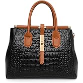 Genuine Leather Crocodile Print Handbag - Large Capacity, Detachable Strap, Color-blocked, Women's Cross-body Tote