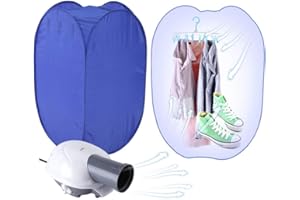 ESTINK Portable Clothes Dryer, Blue Mini Folding Ventless Electric Air Clothes Dryer Bag Folding Fast Drying Machine with Heater 110V US Plug