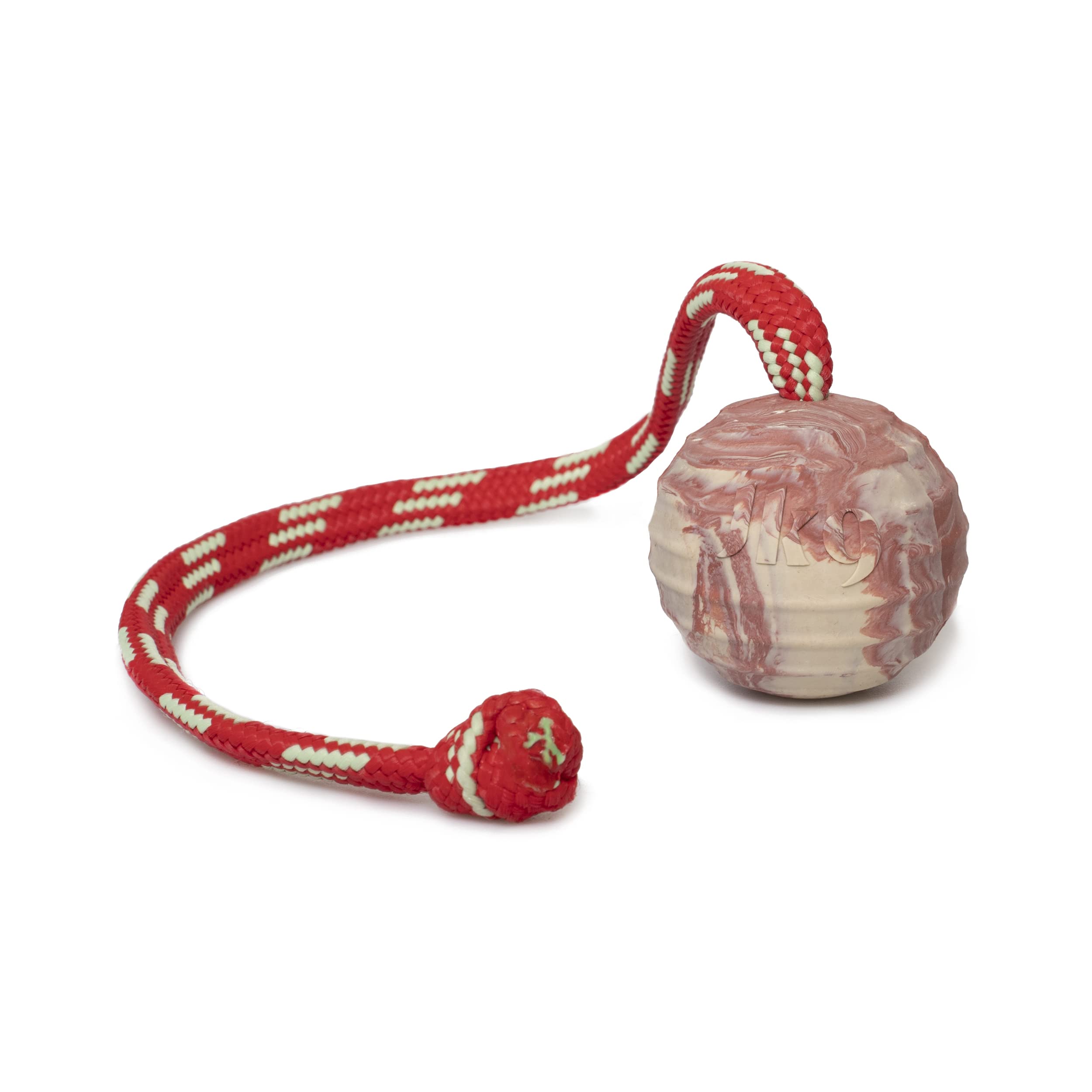 Julius-K9, IDC Natural Rubber Ball with String, Horizontally Grooved, 50 mm