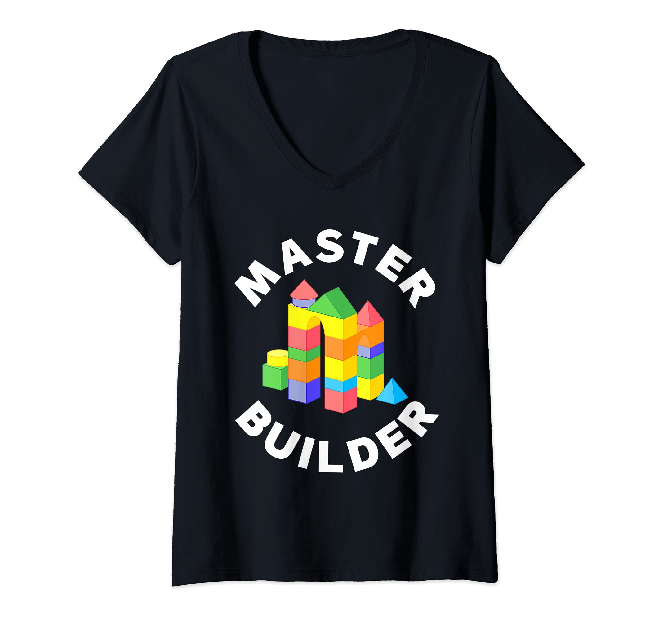 Womens Master Builder, Castle of Cubes, Building Blocks Bricks V-Neck T-Shirt