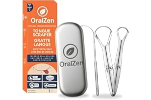 OralZen Tongue Scraper for Adults (3 in 1 Pack) with Travel Case – Premium Stainless Steel Tongue Cleaner, Metal Tongue Scrap