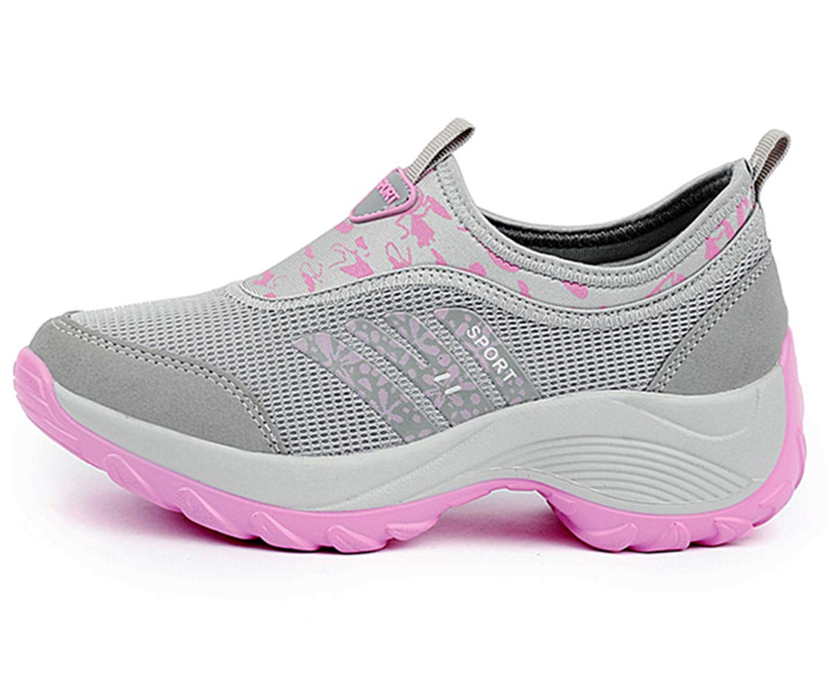DADAWEN Women's Slip-On Platform Fitness Work Out Sneaker Gray US Size 8/Asia Size 40 - Image 3