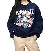 mardi mercredi Women's FLOWERMARDI BLOSSOM Graphic Sweatshirt, 100% Cotton, Relaxed Fit Crewneck, Colorful Floral Print