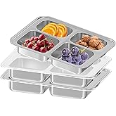 3 PCS Stainless Steel Snack Containers with Clear Lids, Reusable 4 Compartments Lunch Box Divided Food Storage Containers for Home Meal Prep Work Travel Camping Road Trip