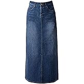 Women's Maxi Pencil Jean Skirt- High Waisted A-Line Long Denim Skirts for Ladies- Blue Jean Skirt