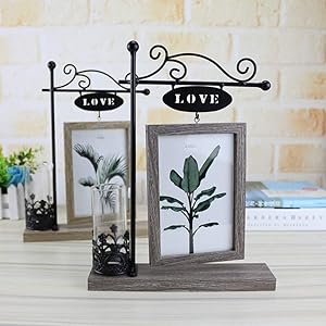 Garden Decoration Unique Family Piture Frame 4x6 Vertical Metal Tree Desk Photo Frames with Glass Terrarium Vase Flower Plants (Love)