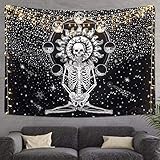 Skull Tapestry Meditation Skeleton Wall Hanging Tapestry, Chakra Starry Tapestry-Black and White Stars, Mural for Bedroom, Living Room, Dorm, Home Decoration (51.2" x 59.1")
