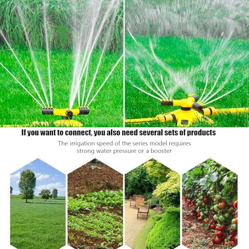 Lawn Sprinkler 360 Degree Sprinkler, Garden Irrigation System with a 10 Metre Long Leather Tube, Automatic Lawn Sprinkler Water 3-Arm Rotating Sprinkler with Quick Connector for Garden Lawn