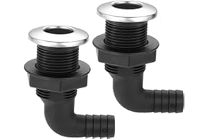 Yetaha 2 PCS Black Thru Hull Connector, 90 Degree Deck Floor Drain Scupper with Stainless Steel Trim Cover Fittings Compatibl
