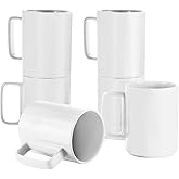 E-liu Porcelain Tea Mugs Coffee Mug Set, Large 15 Ounces Cups for Coffee, Tea, Cocoa, and Mulled Drinks, Set of 6, White