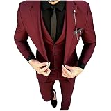 Amazon.com: Traje de solapa de color borgoña para hombre, 3 piezas,  ajustado, traje de novio, chaleco, pantalones : Ropa, Zapatos y Joyería