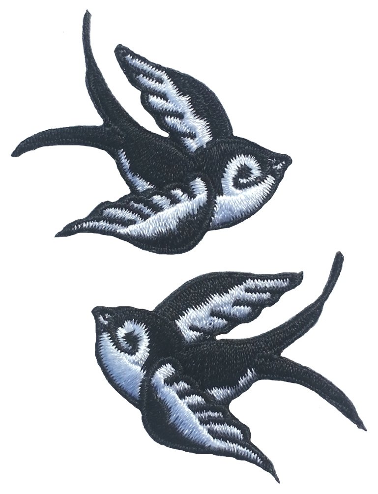 4.2CM x 4CM each Black & White Swallow Embroidered Patches Pack of 2 Home & Kitchen Home ...