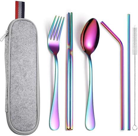 Amazon Co Jp カトラリーセット多目的家庭用およびキッチングレーレインボー カトラリー セットポータブルランチ食器キット ナイフフォークスプーン箸旅行ピクニックカトラリー ホーム キッチン