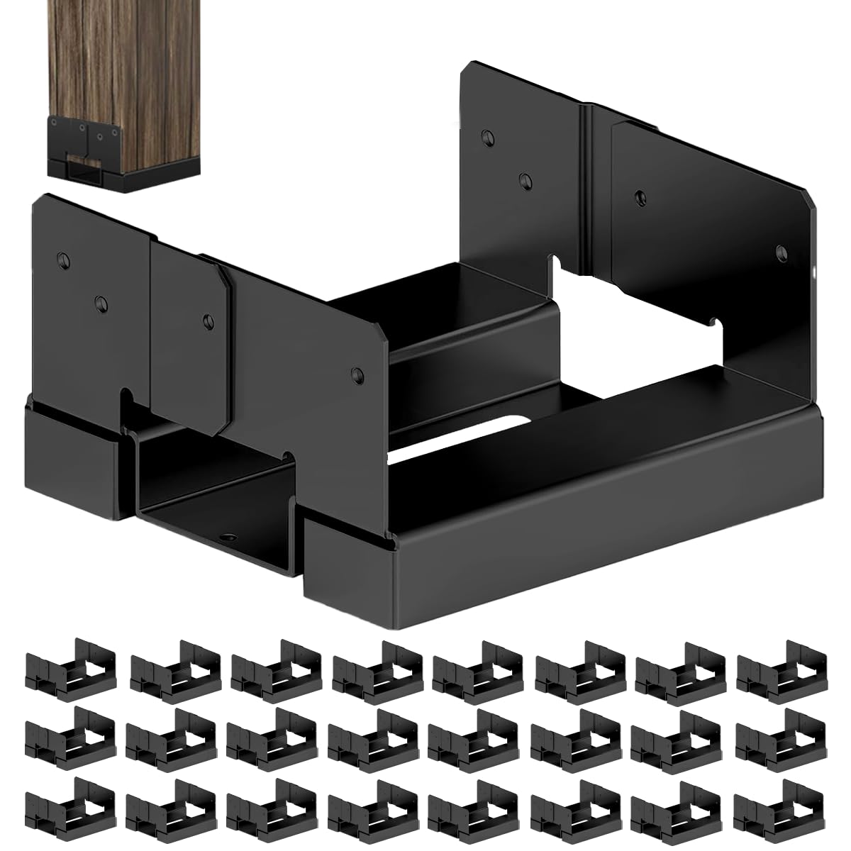Photo 1 of 24 PCS 6x6 Black Galvanized Post Base Steel Inter 5.5x5.5 Wood to Concrete Adjustable Post Anchor with 1" Standoff for Deck Patio Gazebo Pergola