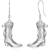 LWXIE Diamond Cowboy Earrings 925 Sterling Silver Cowgirl Cowboy Boot Dangle Drop Earrings Western Country Jewelry Gifts for Women