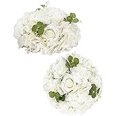 Inweder White Flowers Balls for Centerpieces: 2 PCS 11.8" Diam Flower Centerpieces for Tables in Wedding Reception Decorations Arrangement for Party Celebration Planners