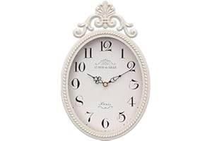 Abdurey Small French Retro Decorative Wall Clock, Ivory White Vintage Oval Style,Silent Battery Operated Boho Decor Wall Clocks for Farmhouse,Kitchen,Bedroom,Bathroom(10.4" H x 6.7" W)