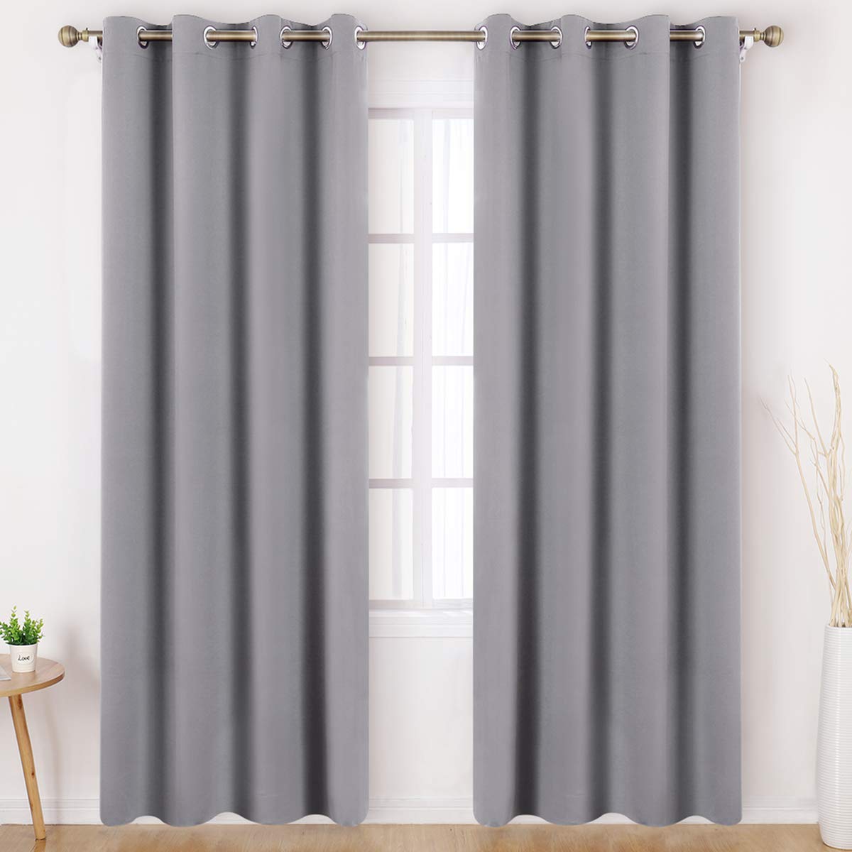 HOMEIDEAS Blackout Curtains Wide 52 X 84 inches Long Set of 2 Panels Light Grey/Gray Room Darkening Curtains/Drapes, Thermal Insulated Grommet Window Curtains for Bedroom & Living Room