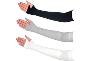 Medsuo 3 Pairs Comfy Arm Sleeves with Thumb Hole Protection Cooling Arm Sleeves 3 Colors Compression Long Women Summer Sun Arm Cover Sleeves Tattoo Cover for Sports Workouts Cycling Driving