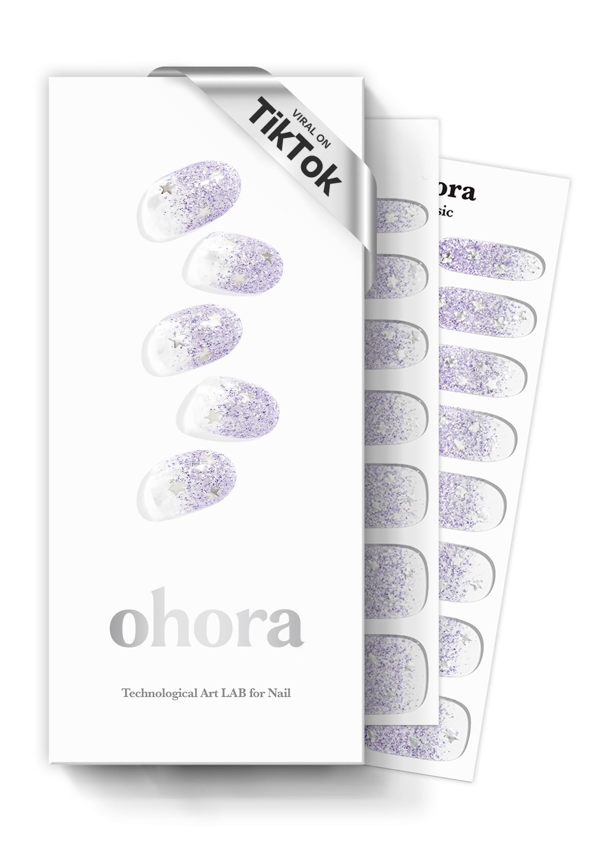 Photo 1 of ohora Semi Cured Gel Nail Strips (N Shooting Star) - Purple, Glitter, Works with Any UV/LED Lamps, Salon-Quality, Long Lasting, Easy to Apply & Remove - Includes 2 Prep Pads, Nail File & Wooden Stick