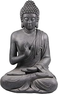 STONE-LITE BOZ 817XL Sitting Buddha Figure with Hand Gesture - Black/Dark Grey