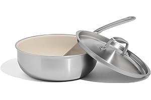 Made in Cookware - 3 QT Ceramic Non Stick Saucier with Lid - 5-Ply Stainless Clad with Stay-Cool Handle - Professional Cookwa
